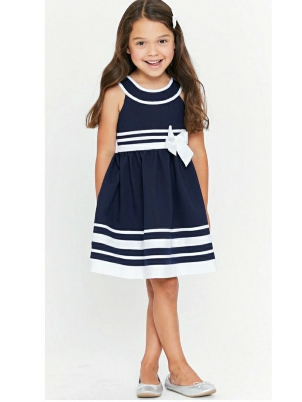 Bonnie Jean Nautical Sailor Dress Navy & White Stripe Size 2T